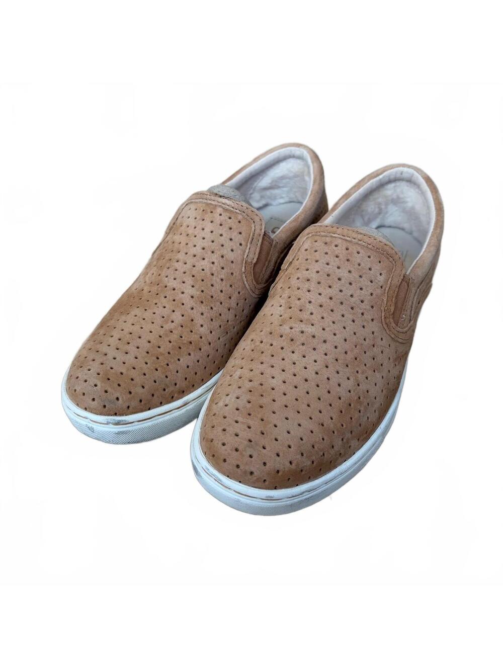UGG Fierce Geo Perforated Suede Slip-On Sneakers Shoes Tan Women's Size 7.5